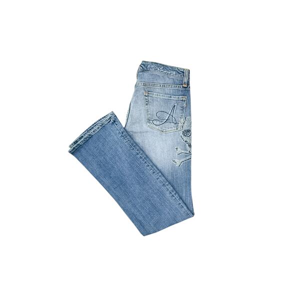 Anoname Skull Flare Jeans Rhinestone Y2K - Size 29 - Picture 6 of 8